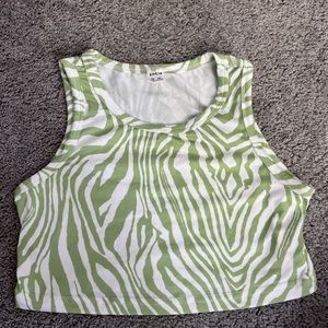 Green going out top size xs zebra print green and white